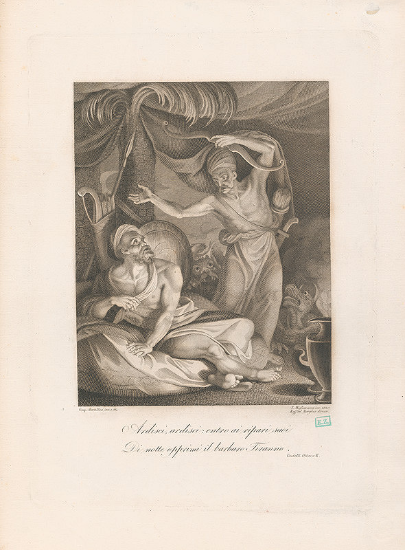 Innocente Migliavacca, Raphael Morghen, Gaspero Martellini – Výjav z barbarskej doby (Ilustrácia z knihy Torquata Tassa La Gerusalemme liberata) 