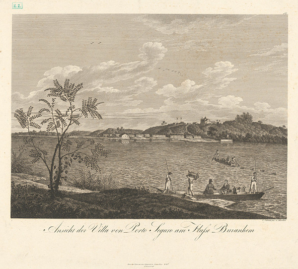 Johann Carl Schleich st. – Pohľad na dedinu s prístavom Seguro na rieke Burahem