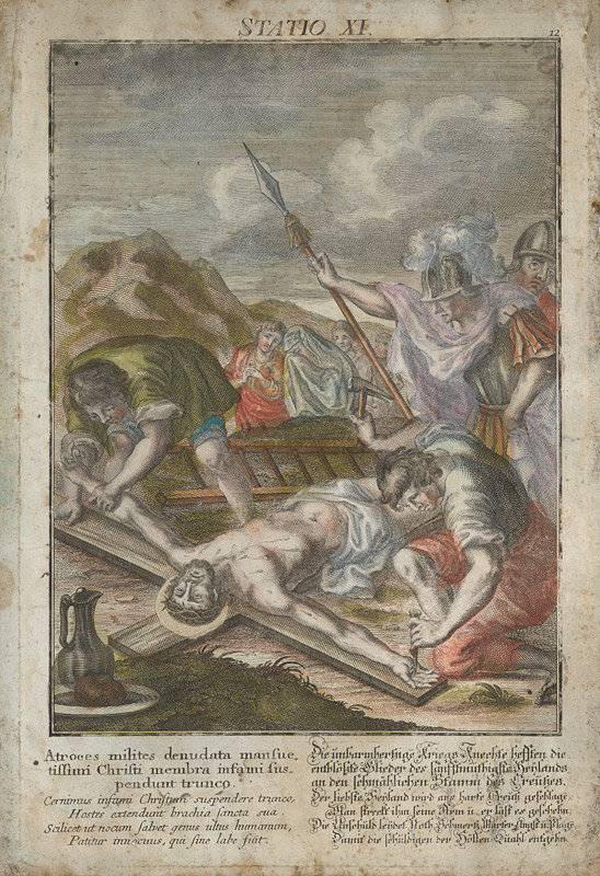 Nemecký grafik, Jan Sadeler I., Christoph Schwarz – Ukrižovanie ((Ježiša pribíjajú na kríž (XI. zastavenie krížovej cesty)) 
