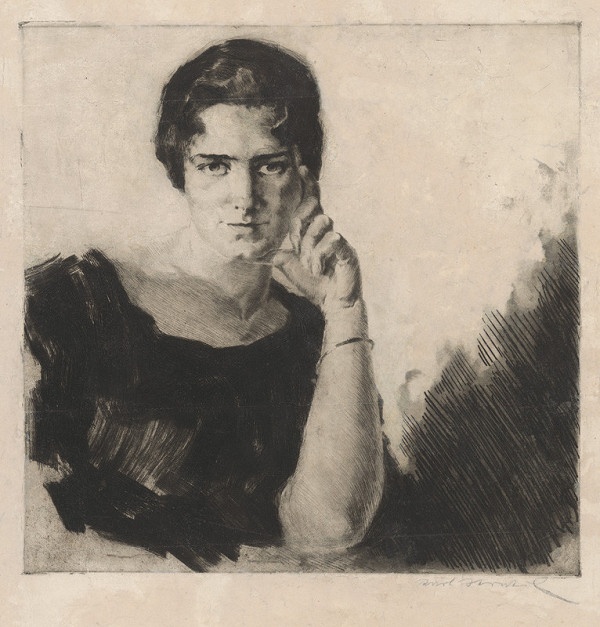 Nemecký grafik – Portrét zamyslenej ženy 