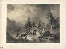 Eduard Weixlgärtner, Friedrich Gauermann, Johann Rauh, A. Paterno's Wwe. & Sohn – Alpy v daždi ((Alpská chata v daždi (Seeau pri Berchtesgarden)) 