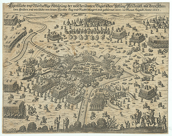 Rakúsky rytec zo 17. storočia – Obliehanie Nových Zámkov turkami v auguste r.1663
