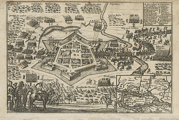 Rakúsky rytec zo 17. storočia – Obliehanie Nových Zámkov cisárskou armádou