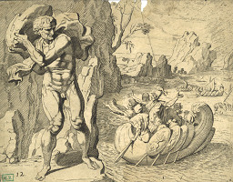 Theodor van Thulden, Francesco Primaticcio – Polyphemus hodí kameň na Odyseovu loď (zo série De werken van Odysseus) 