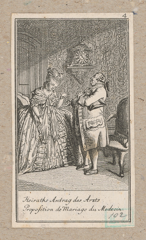 Daniel Nikolaus Chodowiecki – Ponuka k sňatku lekára (Lekár žiada ženu o ruku) 