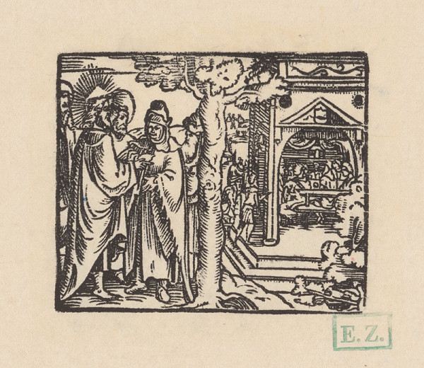 pravdepodobne českí kopisti Husovej Postylly z roku 1564 Stredoeurópski – Uzdravenie chorého na vodnatieľku a poučenie o hostine