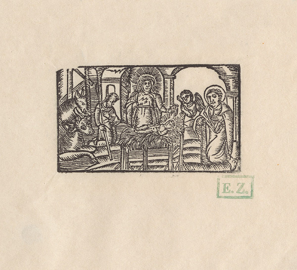 Remeselný grafik knihy Ržebřjk duchownj – Adorácia Ježiška s pastierom a anjelom 