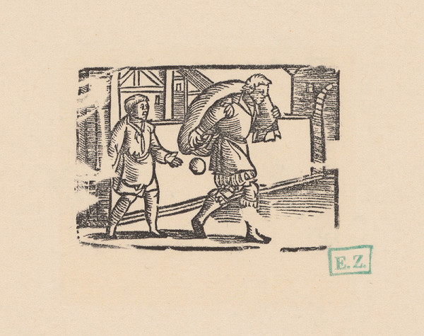 Norimberskí kopisti frankfurtského vydania Dyl Vlenspiegel – Eilenšpígel zaobstaráva matke chlieb 