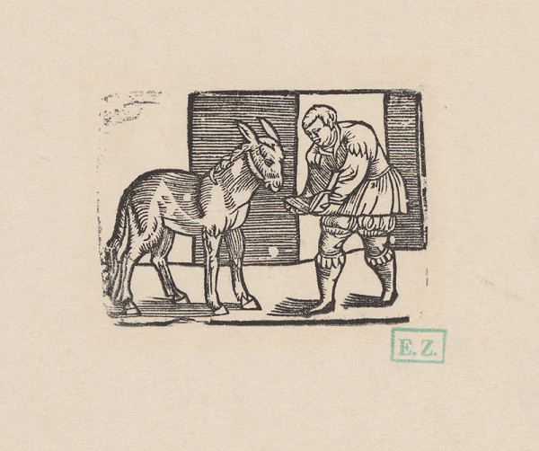 Norimberskí kopisti frankfurtského vydania Dyl Vlenspiegel – Eilenšpígel učí somára čítať
