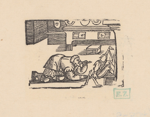 Norimberskí kopisti frankfurtského vydania Dyl Vlenspiegel – Eilenšpígel objedá kurča z ražňa 