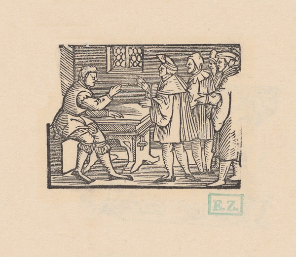 Norimberskí kopisti frankfurtského vydania Dyl Vlenspiegel – Eilenšpígel poúča holštajnských krajčírov