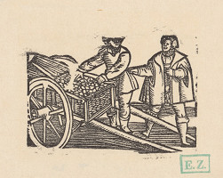 Norimberskí kopisti frankfurtského vydania Dyl Vlenspiegel – Eilenšpígel ujedá sedliakovi slivky a ešte ho balamúti o ich stráviteľnosti 