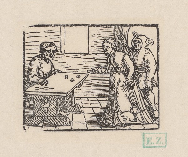 Erhard Schön – Žena, muž a šašo hrajúci kocky 