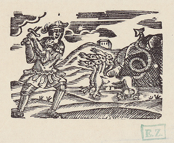 Moravský naivný grafik, Ilustrátor Kroník – Rytier bojujúci s drakom