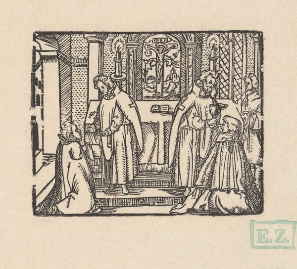 pravdepodobne českí kopisti Husovej Postylly z roku 1564 Stredoeurópski – Prijímanie chleba a vína 