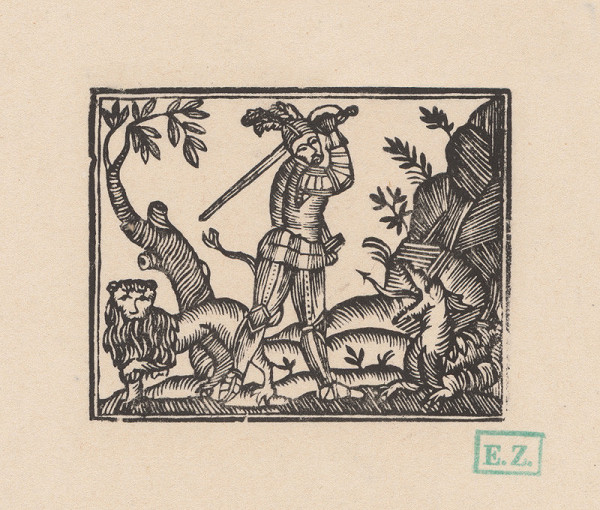 Remeselný grafik – Rytier s levom premáhajúci draka