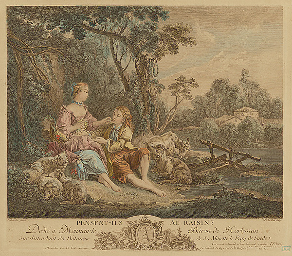 Jacques Philippe le Bas, François Boucher – Galantná scéna v prírode