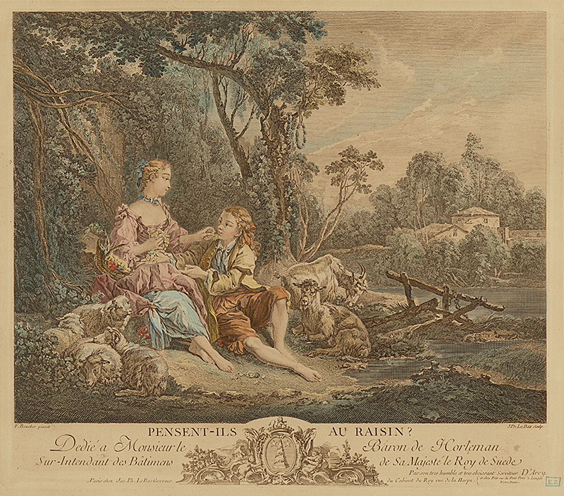 François Boucher, Jacques Philippe le Bas – Galantná scéna v prírode, 1750, Galéria umenia Ernesta Zmetáka