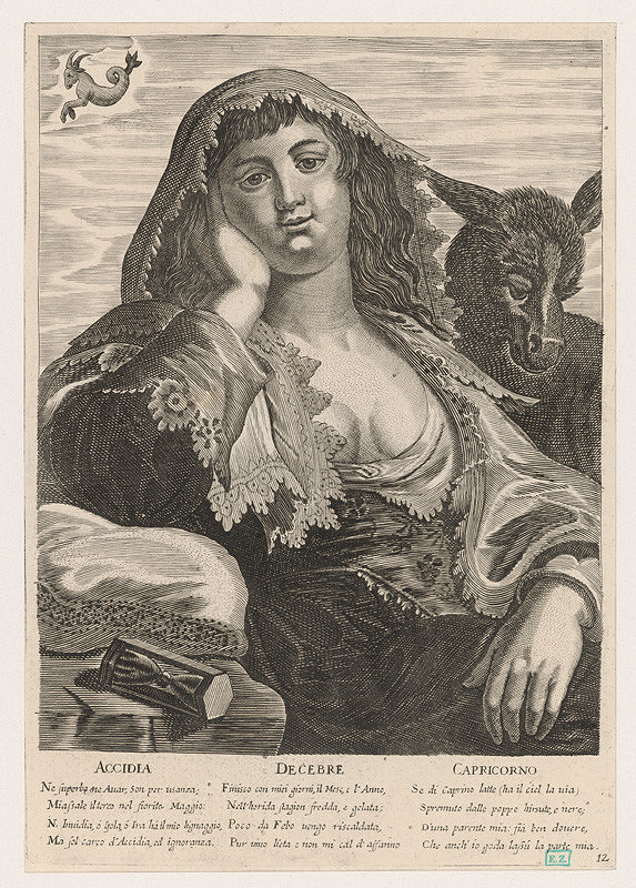 Alessandro Temini, Giovanni Antonio Remondini – Alegória mesiaca december (Lenivosť - December - Kozorožec) 