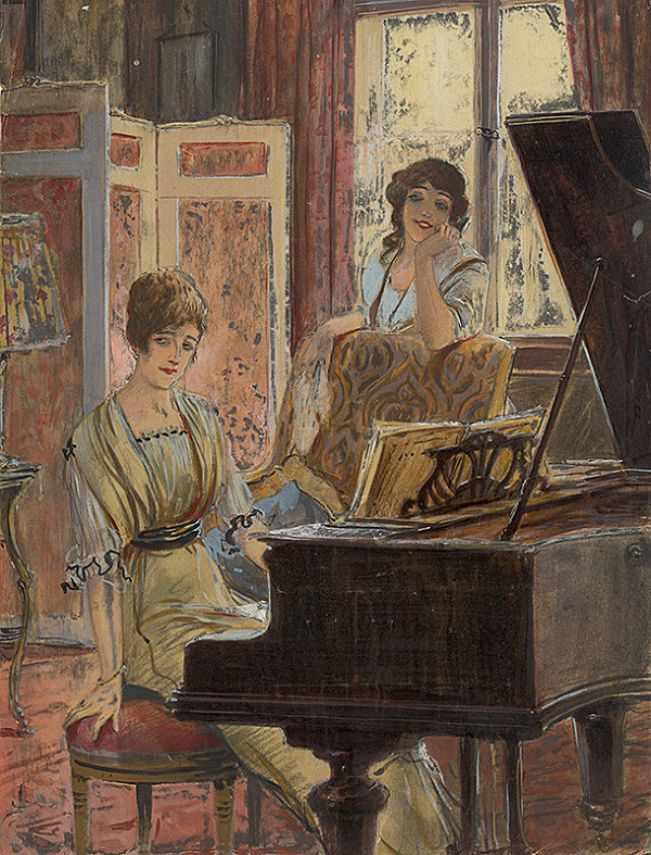 Rakúsky maliar z 2. polovice 19. storočia – Dve slečny pri klavíri