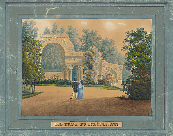 Rakúsky maliar z polovice 19. storočia – Ruiny pri Schönbrunne 