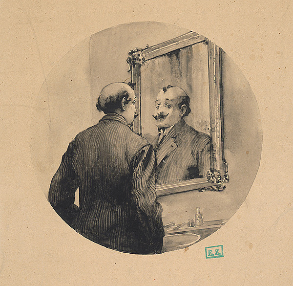 Stredoeurópsky majster z 19. storočia – Muž pozerajúci sa do zrkadla