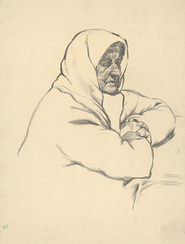 Maďarský autor z 2. polovice 20. storočia – Portrét stareny v šatke 