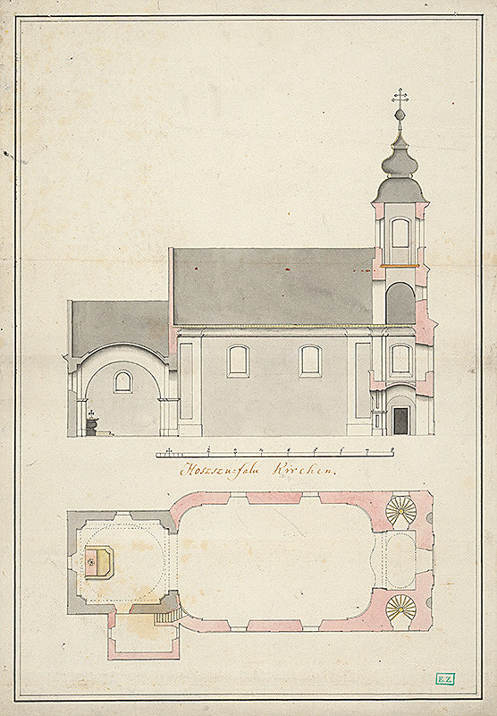 Stredoeurópsky autor z 2. polovice 18. storočia – Nárys a pôdorys kostola v Hosszúfalu