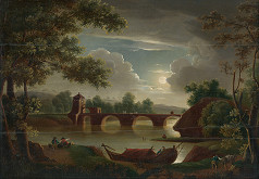 Neznámy maliar, Michael Wutky – Landscape with the Moon and a Bridge 
