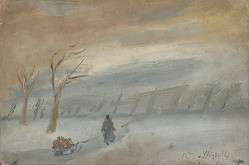 Károly Vágovits – Zasnežená krajina s figúrou 