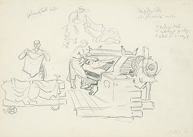 Jan Hála – Mikulášski garbiari-pri stroji na zbavovanie mäsa 