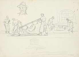 Jan Hála – Mikulášski garbiari-pri práci, vešanie koží 