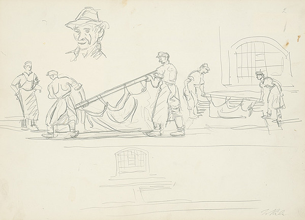 Jan Hála – Mikulášski garbiari-pri práci, vešanie koží