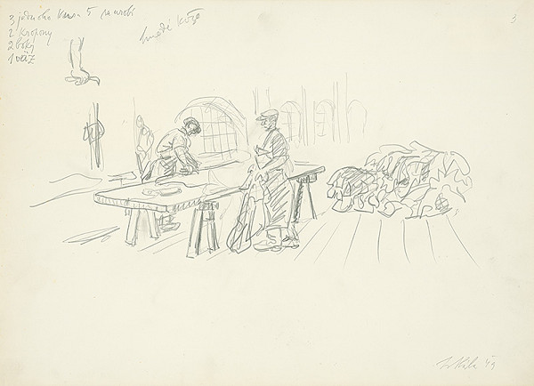 Jan Hála – Mikulášski garbiari-2 garbiari pri stole 