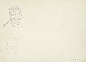 Jan Hála – Mikulášski garbiari-obojstranná: štúdia hlavy, stolec/štúdia garb. náradia 