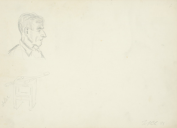 Jan Hála – Mikulášski garbiari-obojstranná: štúdia hlavy, stolec/štúdia garb. náradia 