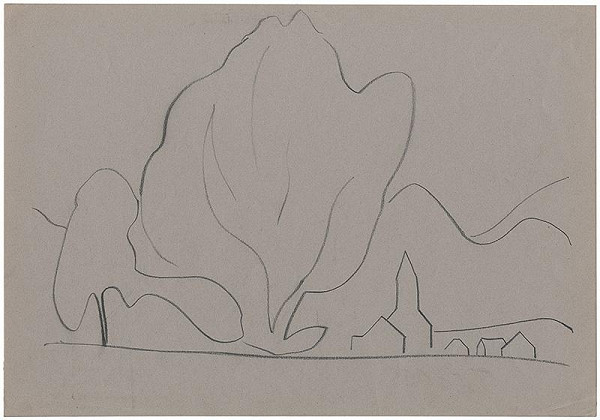 Miloš Alexander Bazovský – Štúdia krajiny s kostolom 