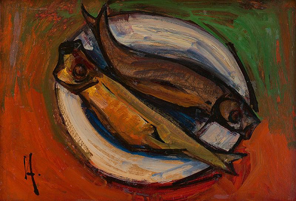 František Studený – Ryby s červenomodrým pozadím