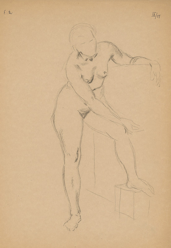 Emil Makovický – Ženský akt s nohou na schode 