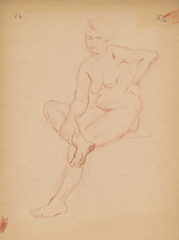 Emil Makovický – Sediaci ženský akt s preloženou nohou 