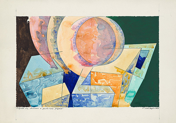 František Hübel – Objekt na hnedom a zelenom pozadí 