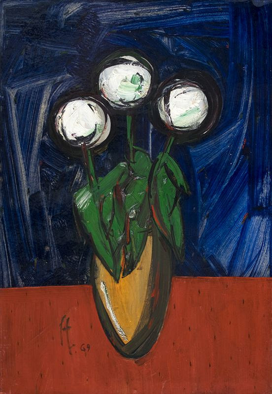 František Studený – Chryzantémy na červenom stole 