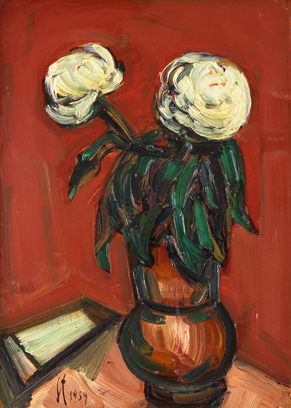 František Studený – Chryzantémy s cínoborovým pozadím 