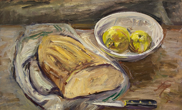 František Studený – Zátišie s chlebíkom a jablkami