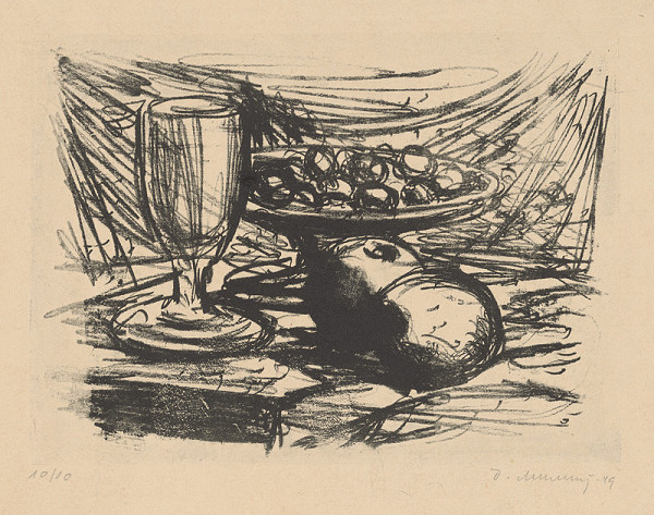 Dezider Milly – Zátišie s ovocím a pohárom 