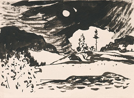 Viliam Chmel – Hornatá krajina s mesiacom a oblakmi 