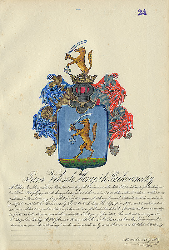 Adolf Medzihradský – Erb rodiny Vilčekovej, Moňákovej, Bukovinskej 