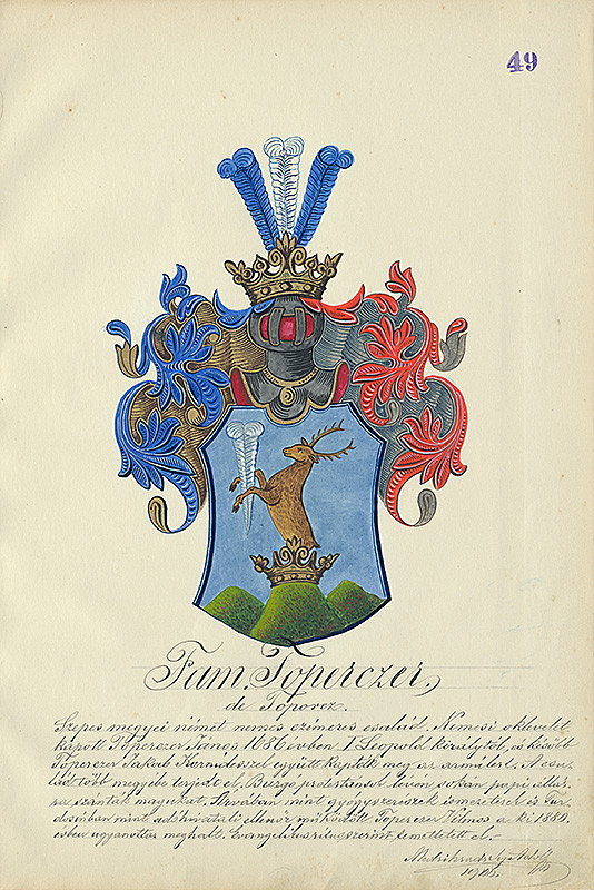 Adolf Medzihradský – Erb rodiny Topercerovej 