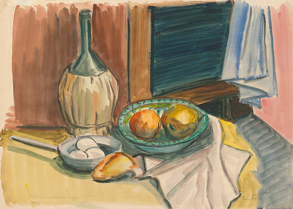 Matilda Čechová – Zátišie s jablkami a fľašou 