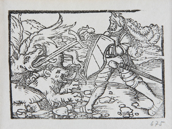 Neznámy autor – Súboj rytiera s drakom - Ilustrácia ku kronikám o Štylfrídovi, Bruncvíkovi a o panne Vlaste 